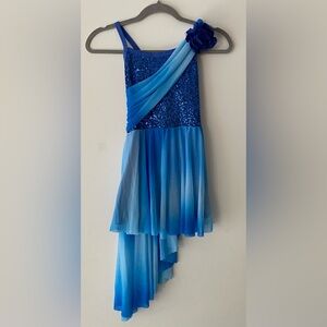 Dansco Blue Flowy Lyrical Dress Dance Costume with High Low Skirt